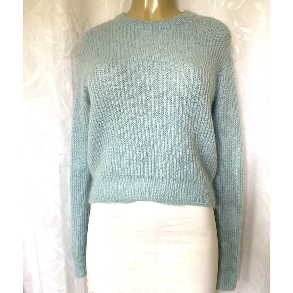 T by Alexander Wang Mohair Knit Crewneck Sweater Glass Light Blue Pullov… - Picture 3 of 7